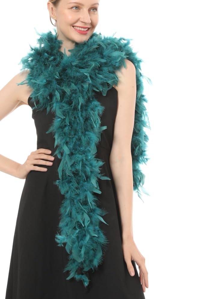 Flydreamfeathers 80 Gram, 2 yards Long Turkey Chandelle Feather Boa Great for Party, Wedding, Halloween Costume, Christmas Tree Decoration (Teal) - Image 2